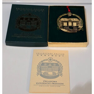 1998 Oklahoma Governor's Mansion 3" Brass Christmas Ornament Vintage